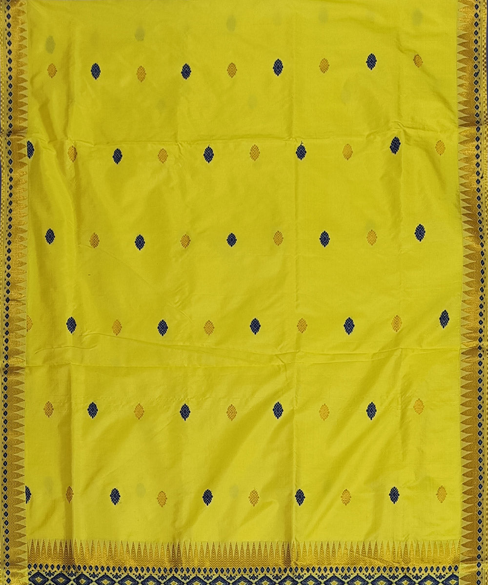 Yellow black silk handwoven assam saree