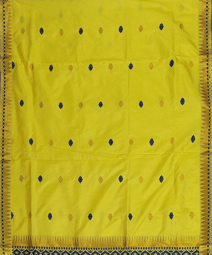Yellow black silk handwoven assam saree