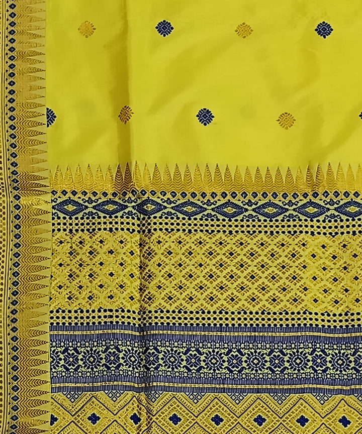 Yellow black silk handwoven assam saree