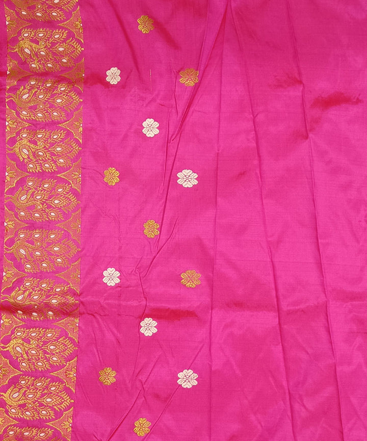 Pink golden zari pallu silk handwoven assam saree