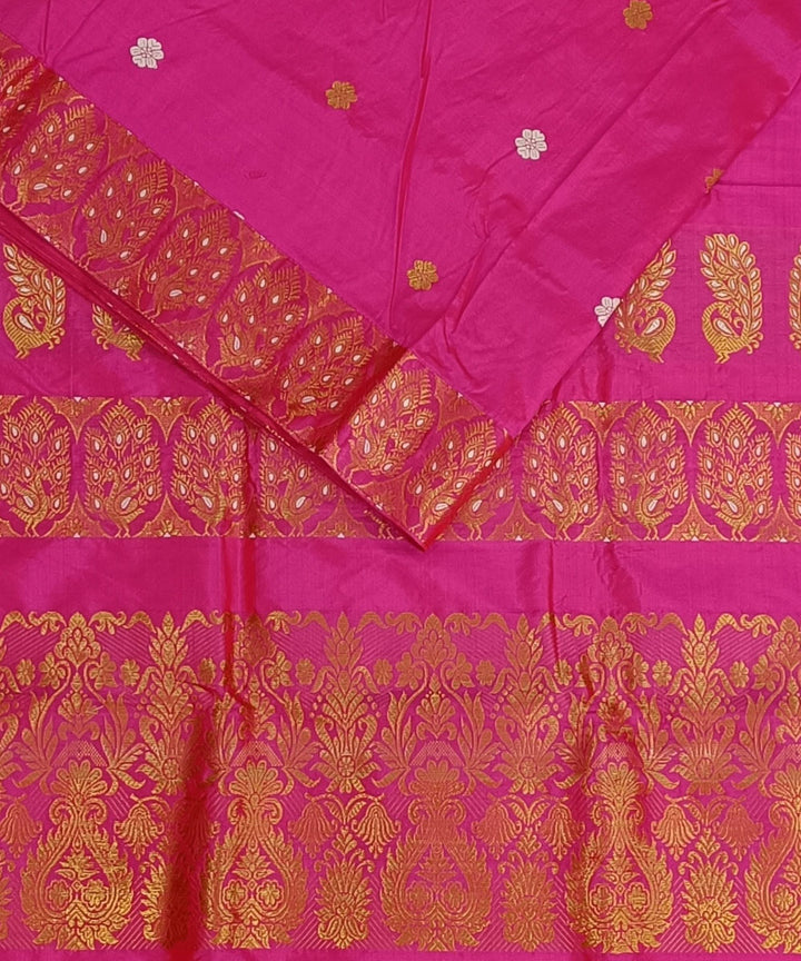 Pink golden zari pallu silk handwoven assam saree