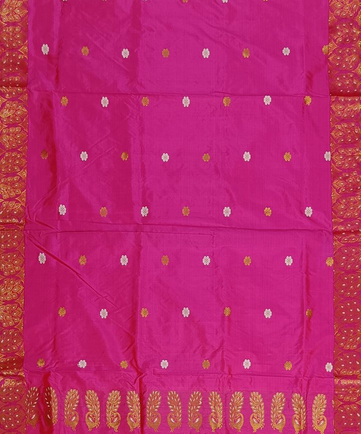 Pink golden zari pallu silk handwoven assam saree