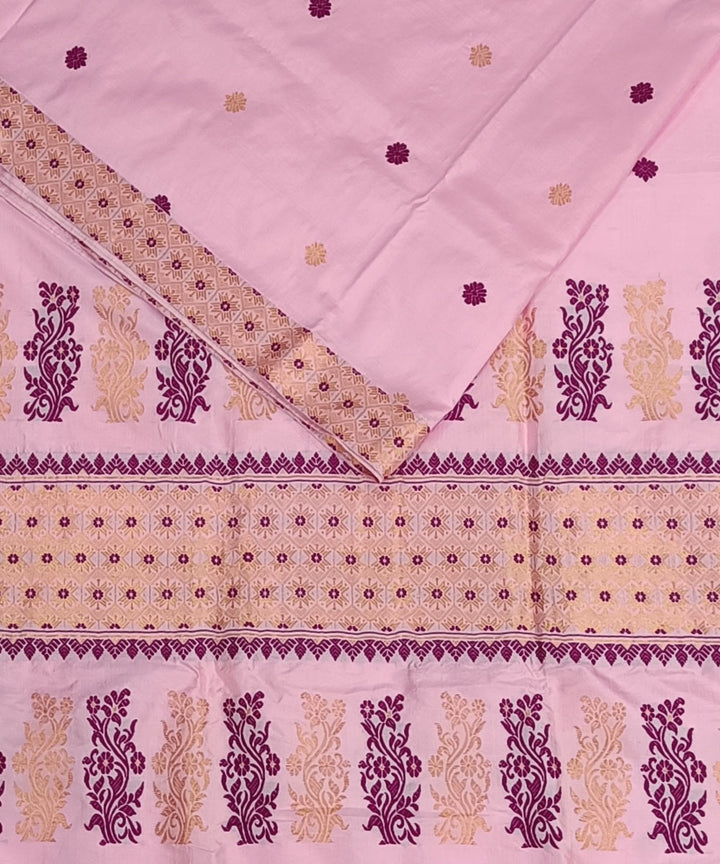 Baby pink blue silk handwoven assam saree
