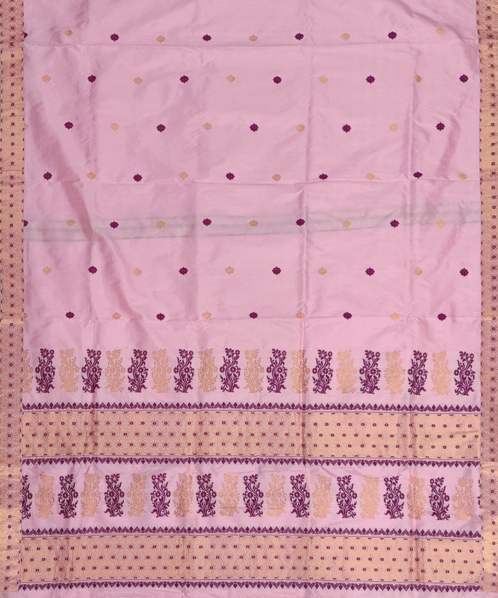 Baby pink blue silk handwoven assam saree
