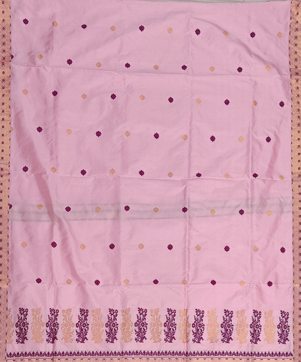 Baby pink blue silk handwoven assam saree