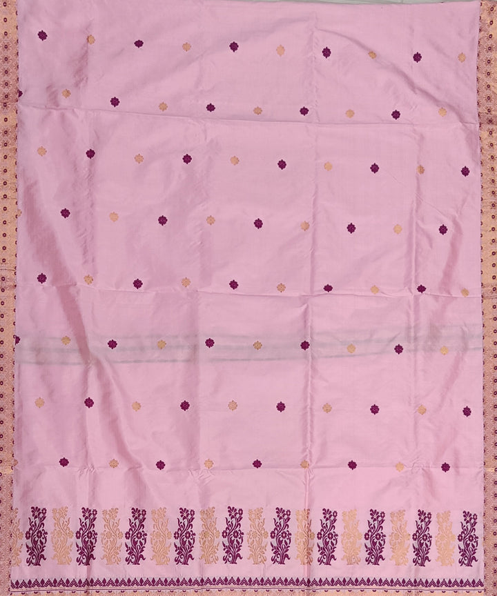 Baby pink blue silk handwoven assam saree