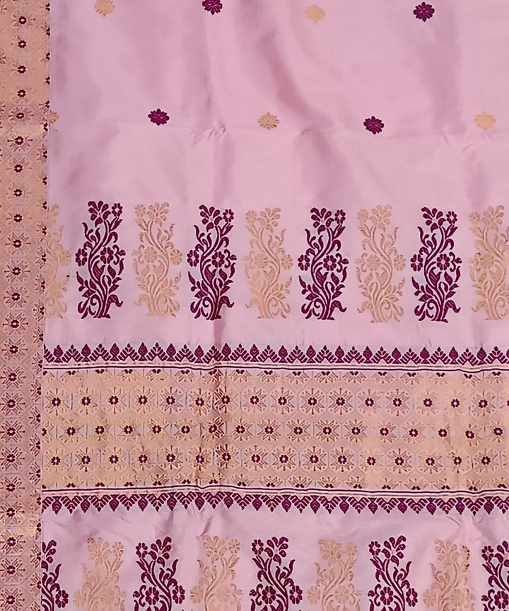 Baby pink blue silk handwoven assam saree