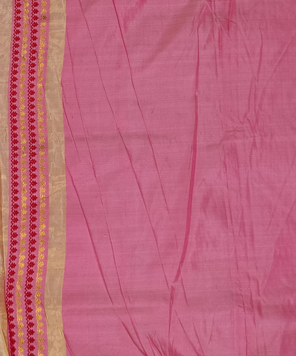 Rose pink golden zari silk handwoven assam saree