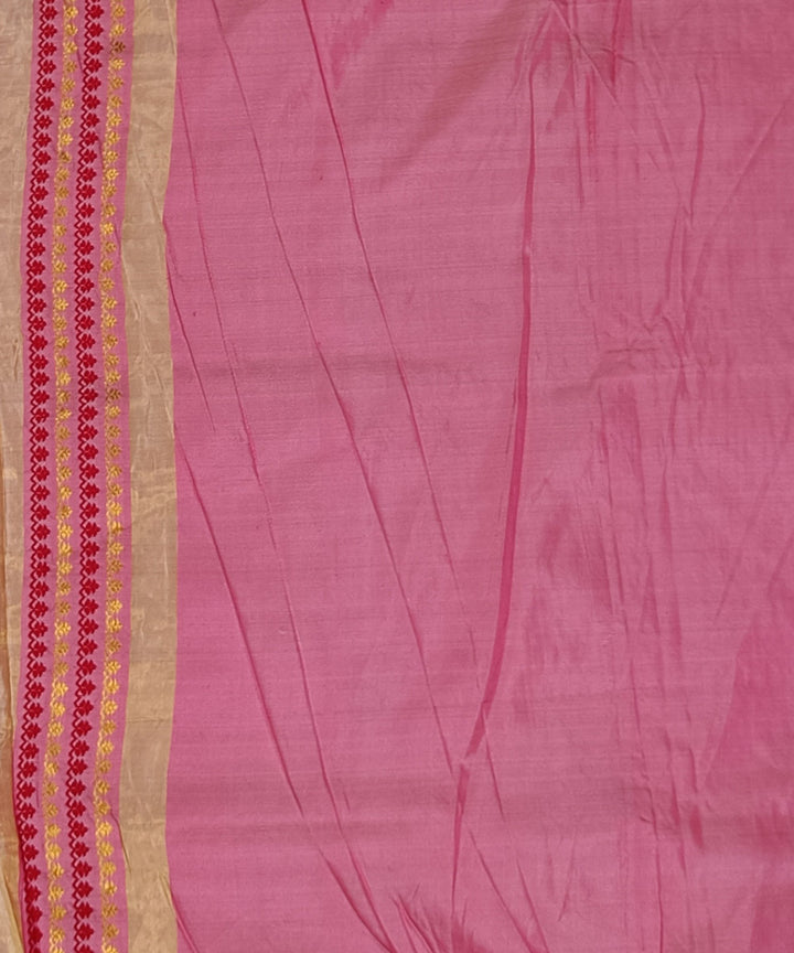 Rose pink golden zari silk handwoven assam saree