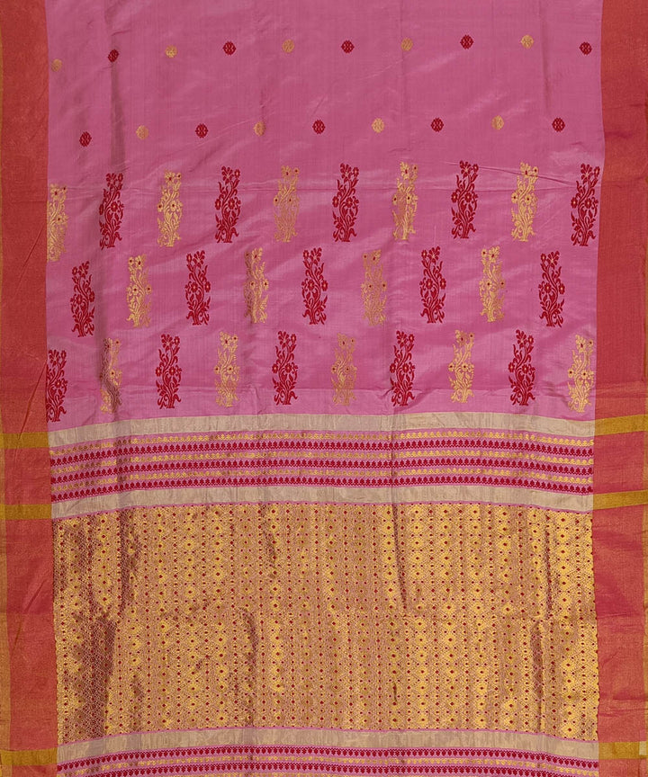 Rose pink golden zari silk handwoven assam saree