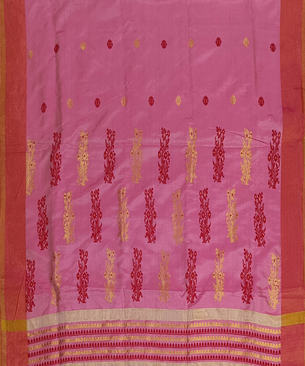 Rose pink golden zari silk handwoven assam saree