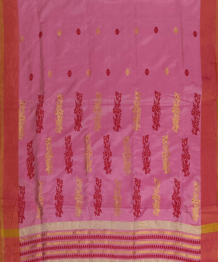 Rose pink golden zari silk handwoven assam saree