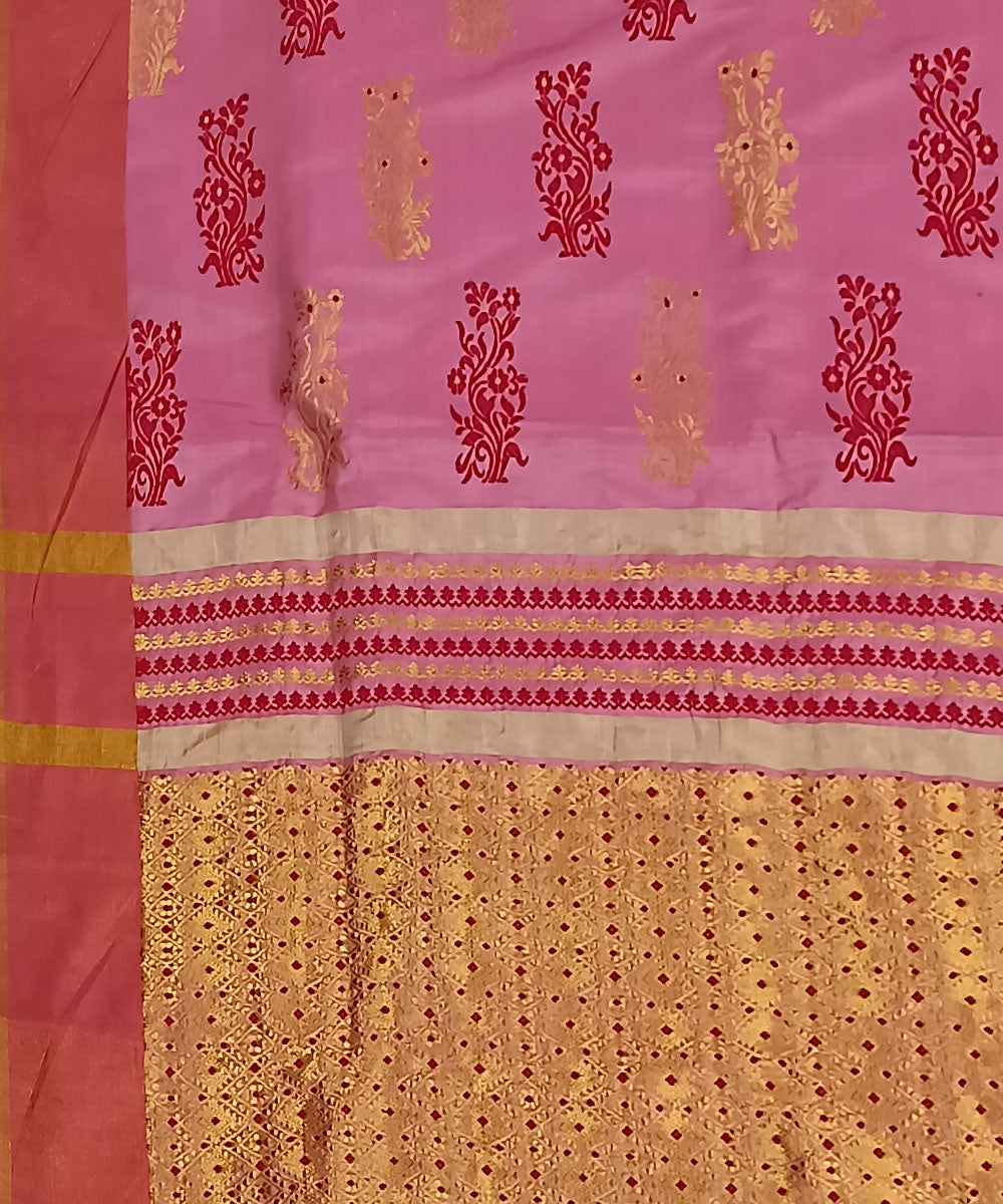 Rose pink golden zari silk handwoven assam saree