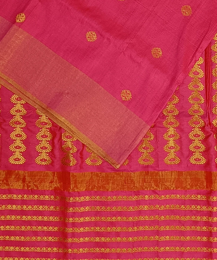 Red zari pallu silk handwoven assam saree