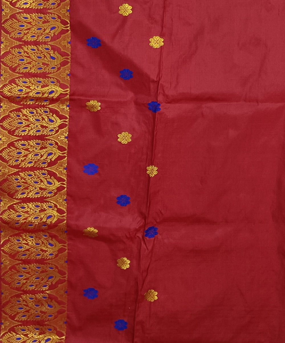 Maroon golden silk handwoven assam saree