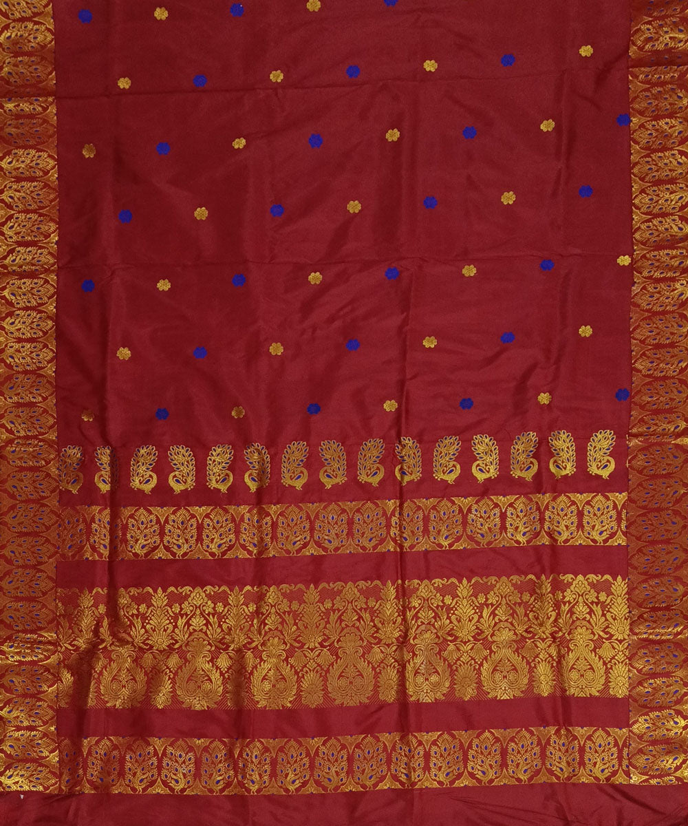Maroon golden silk handwoven assam saree