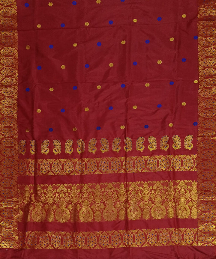 Maroon golden silk handwoven assam saree