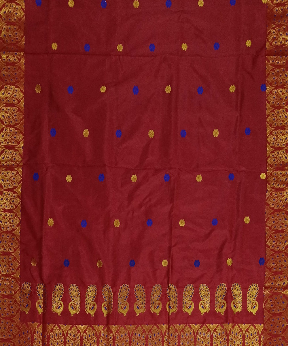 Maroon golden silk handwoven assam saree