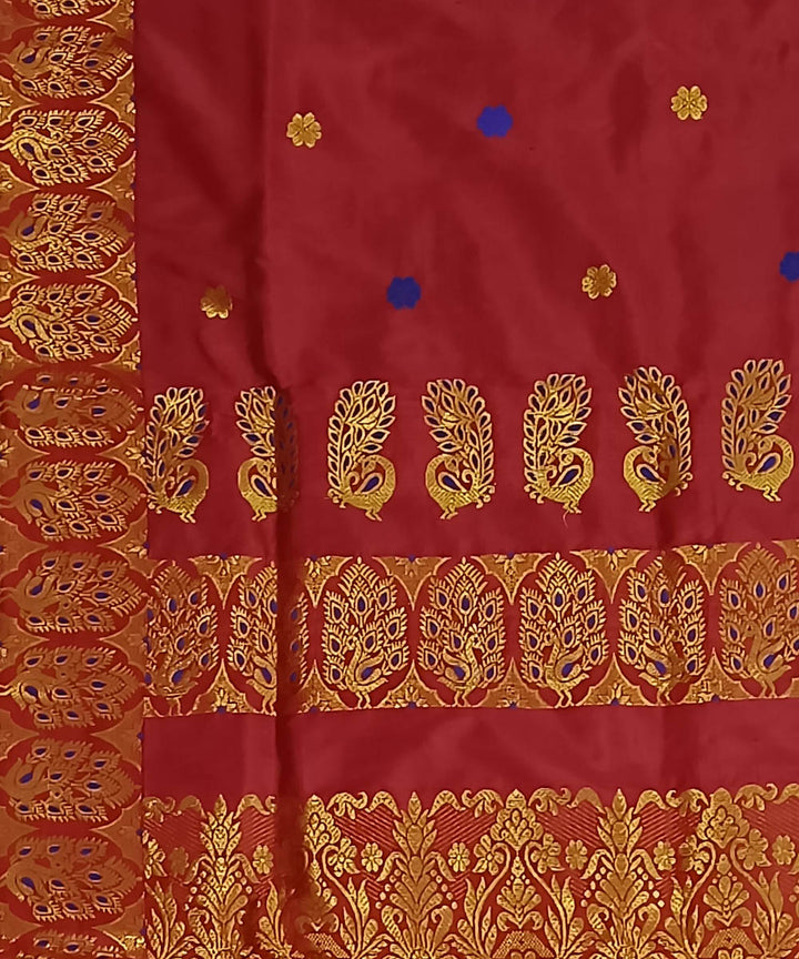 Maroon golden silk handwoven assam saree