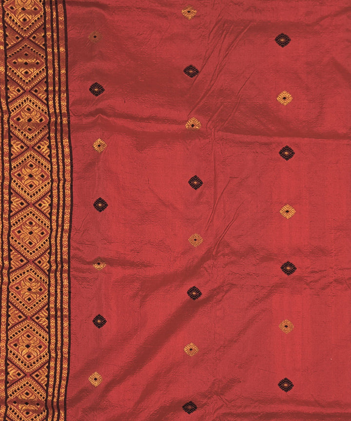 Red golden silk handwoven assam saree