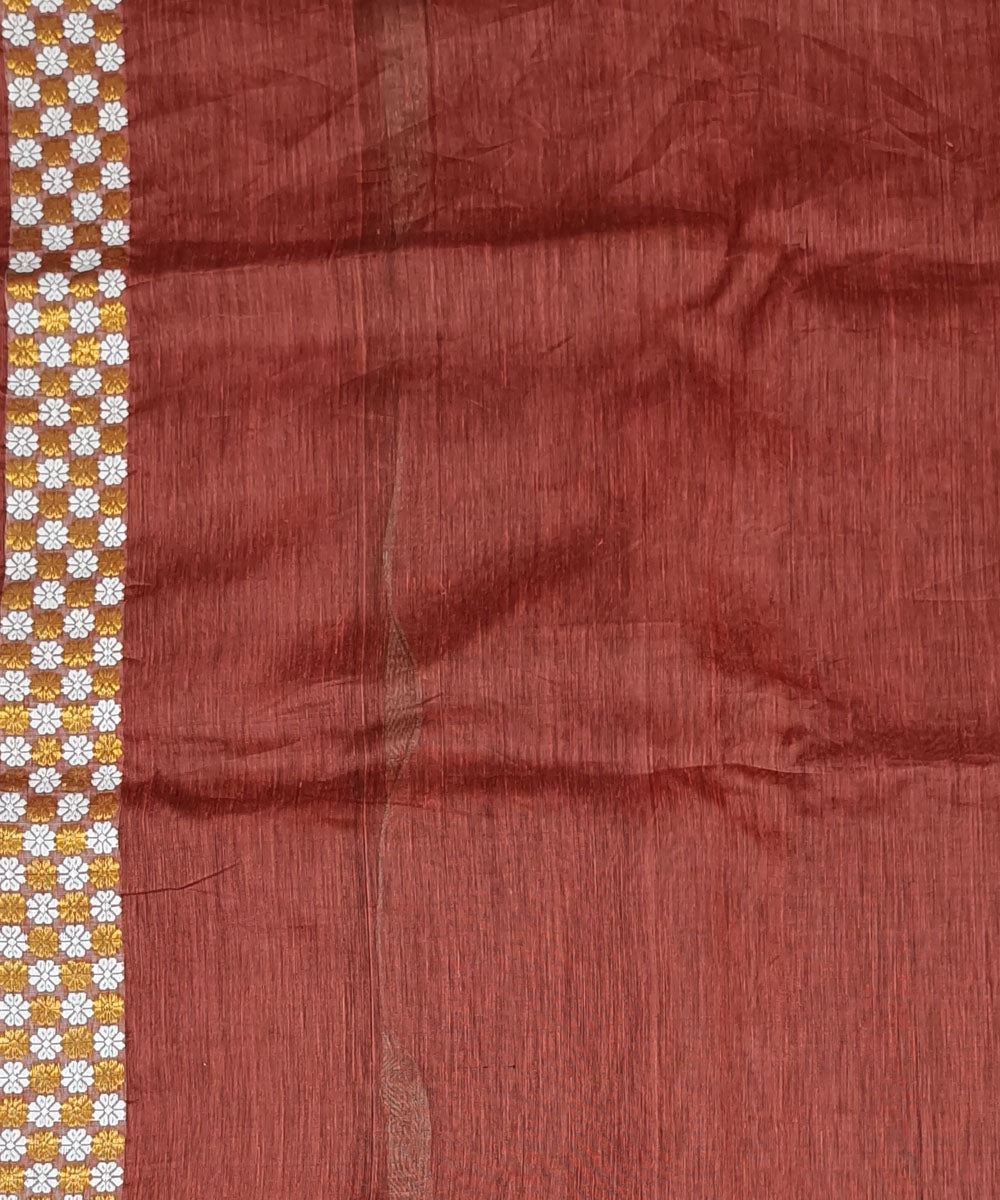 Chocolate brown offwhite silk handwoven assam saree