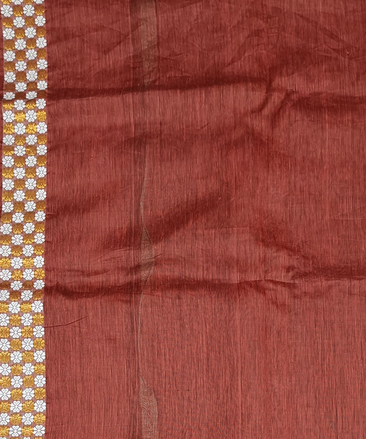 Chocolate brown offwhite silk handwoven assam saree