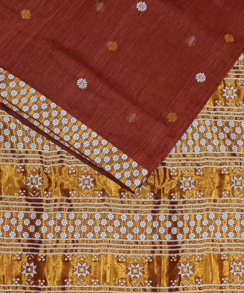 Chocolate brown offwhite silk handwoven assam saree