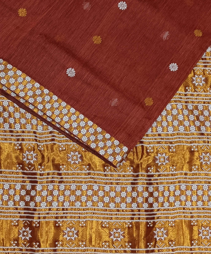 Chocolate brown offwhite silk handwoven assam saree
