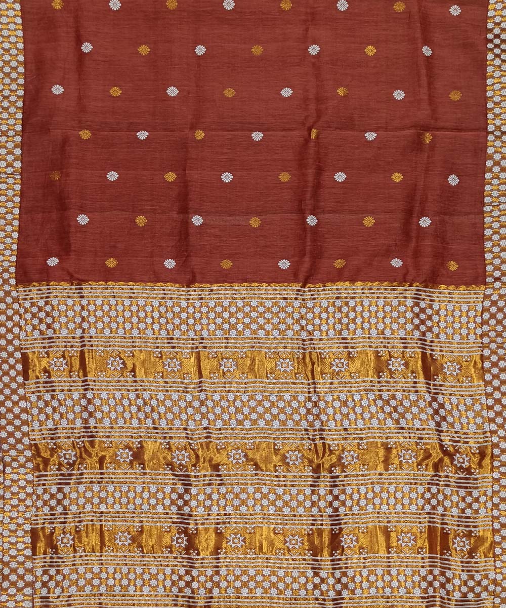 Chocolate brown offwhite silk handwoven assam saree