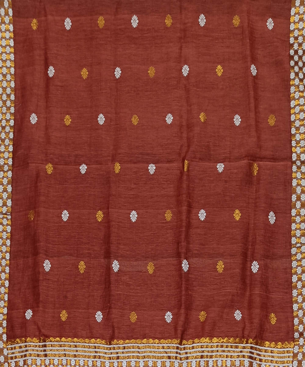 Chocolate brown offwhite silk handwoven assam saree