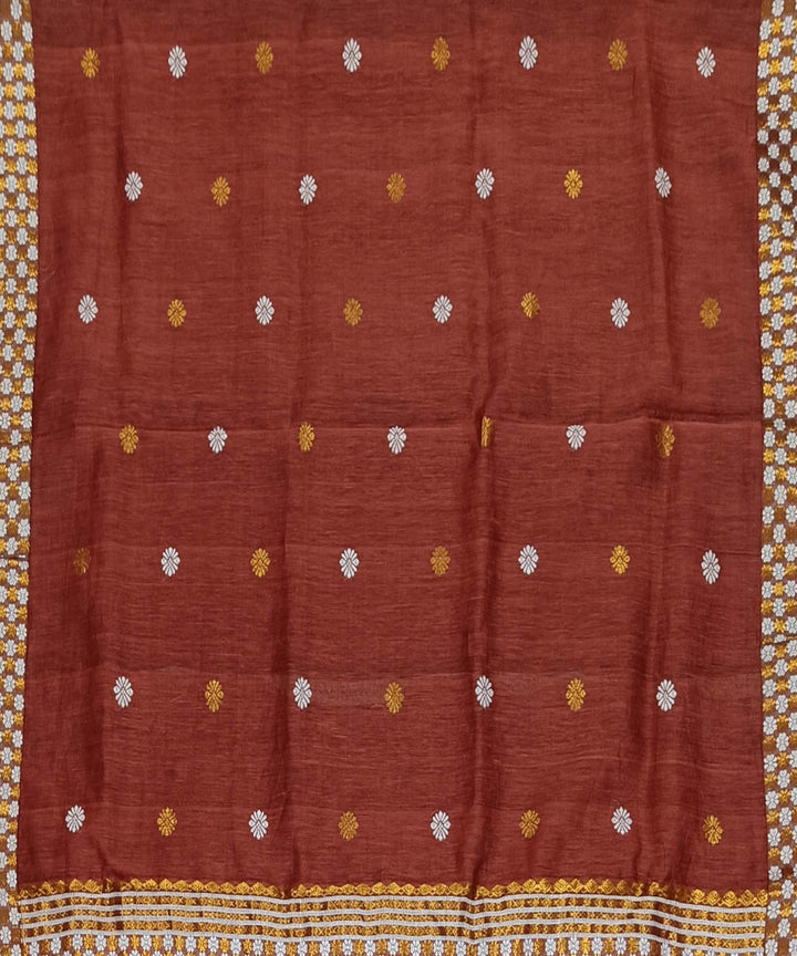 Chocolate brown offwhite silk handwoven assam saree