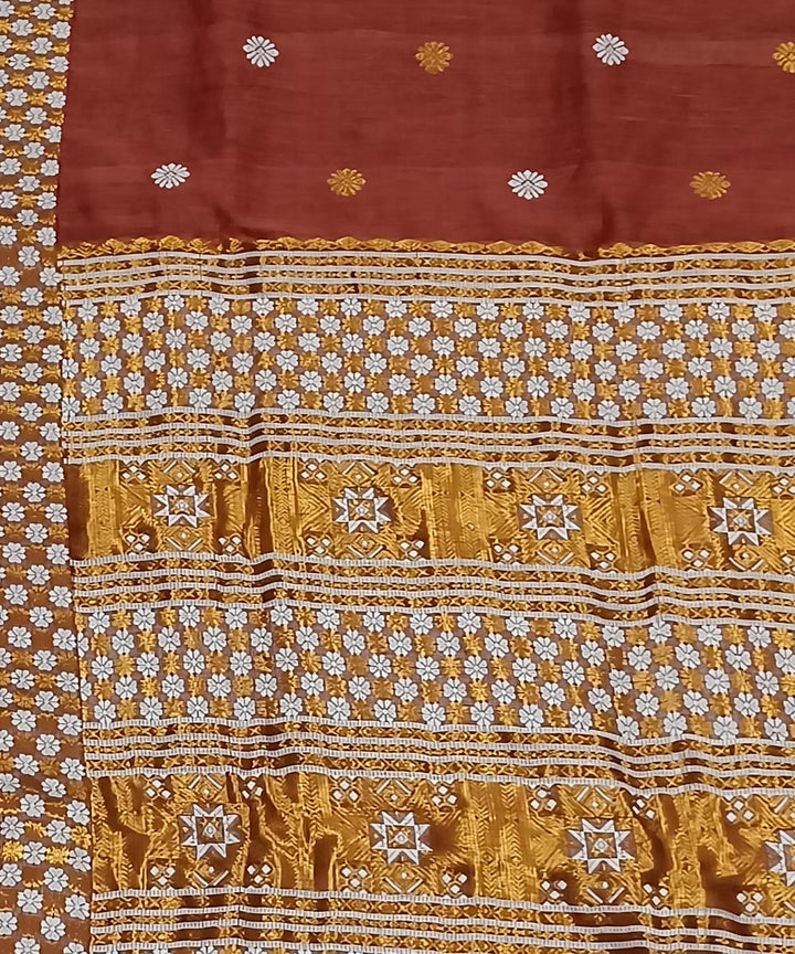 Light yellow purple silk handwoven assam saree