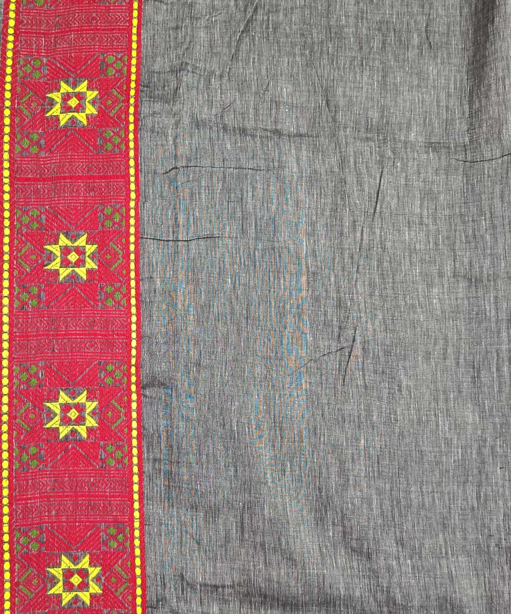Grey red silk handwoven assam saree