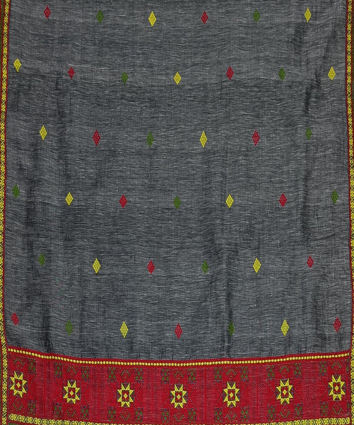 Grey red silk handwoven assam saree