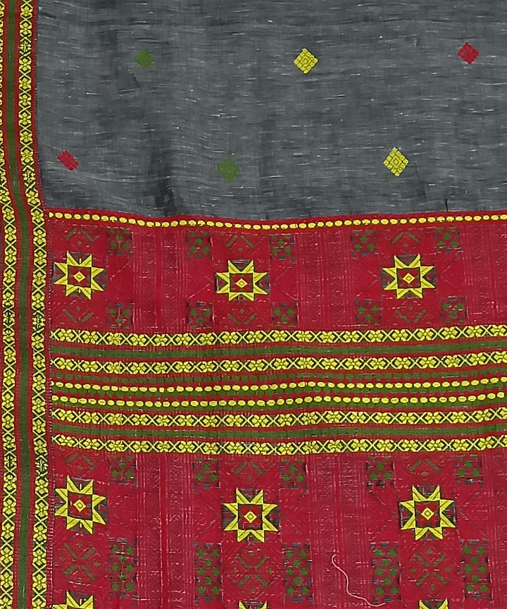 Grey red silk handwoven assam saree