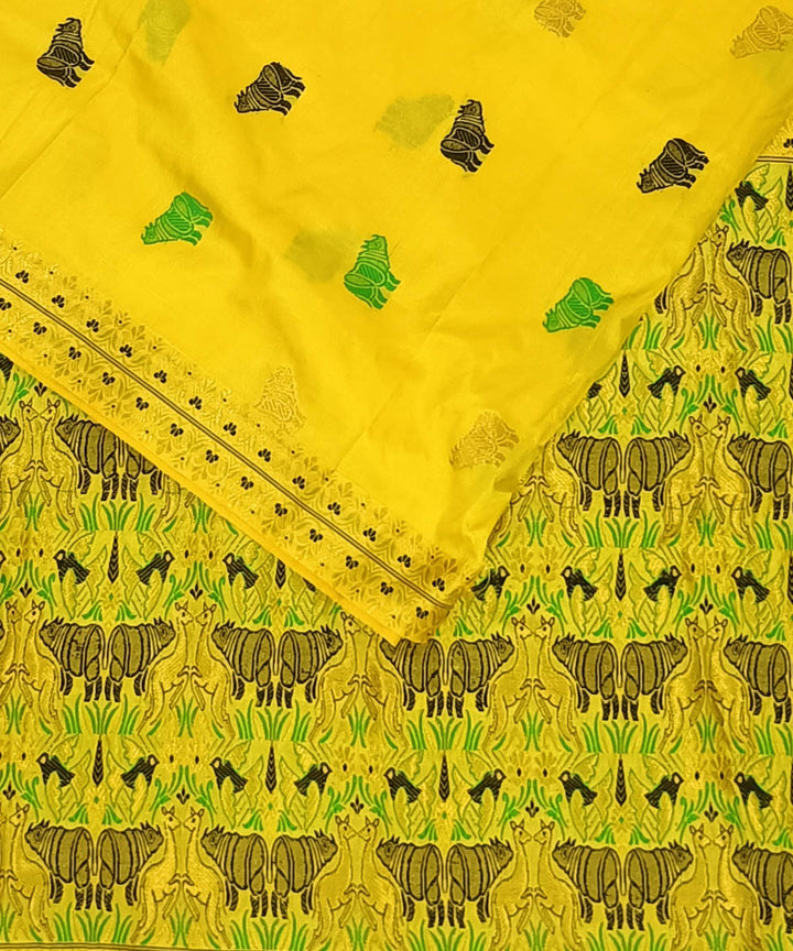 Yellow blue silk handwoven assam saree