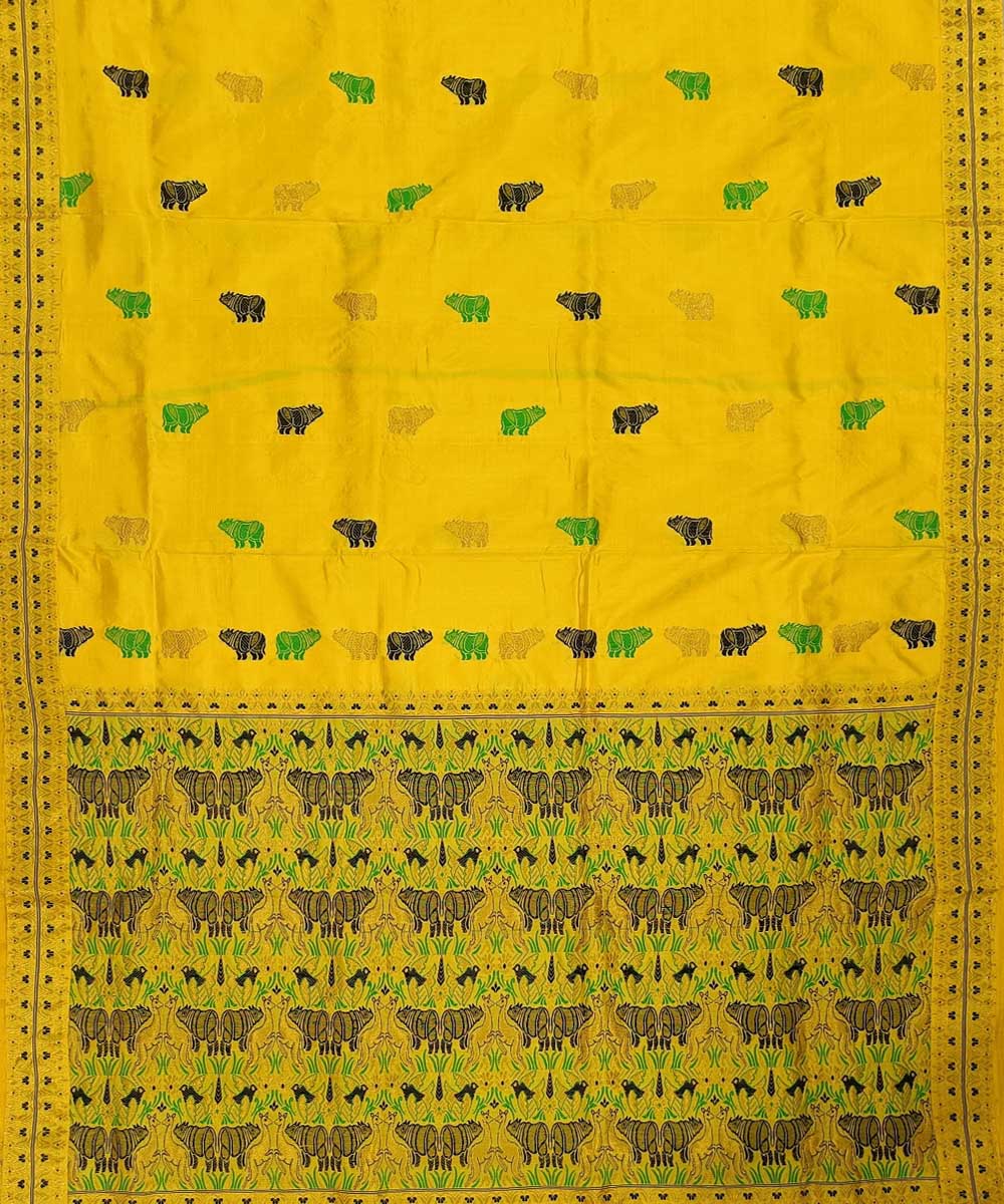 Yellow blue silk handwoven assam saree