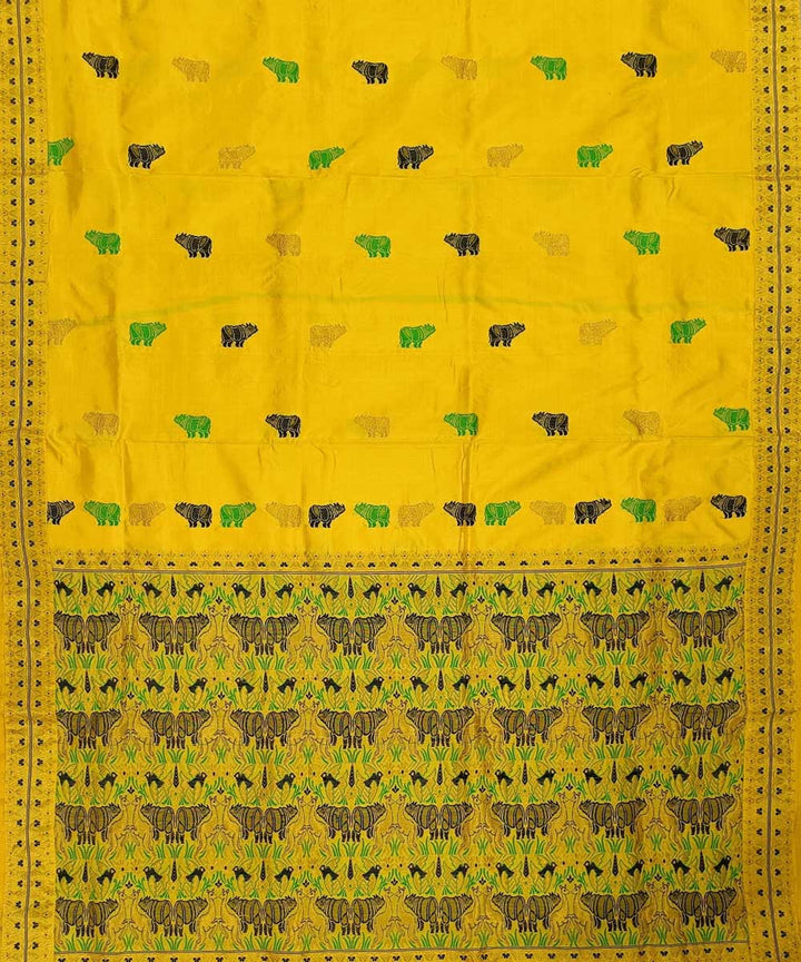 Yellow blue silk handwoven assam saree