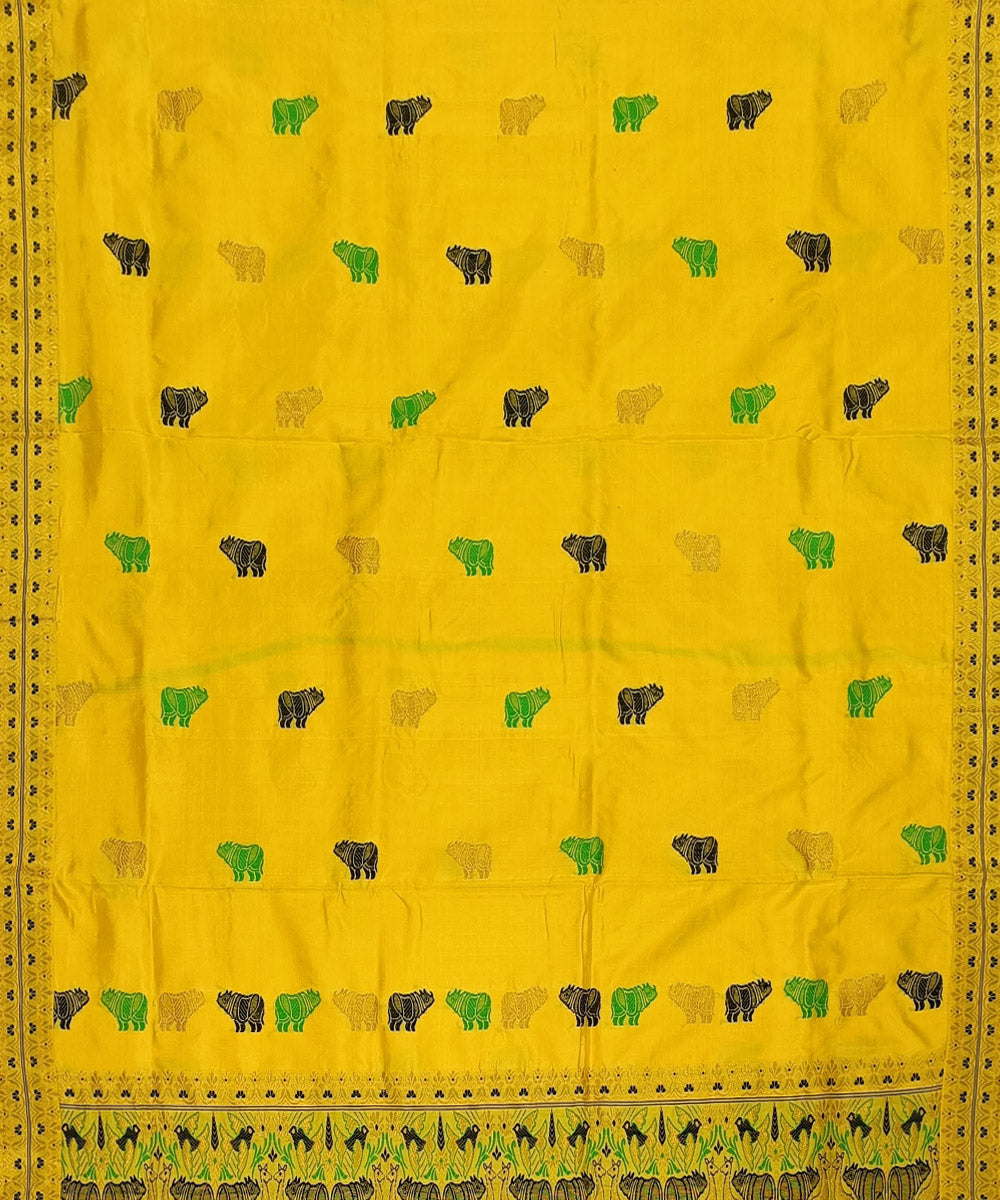 Yellow blue silk handwoven assam saree