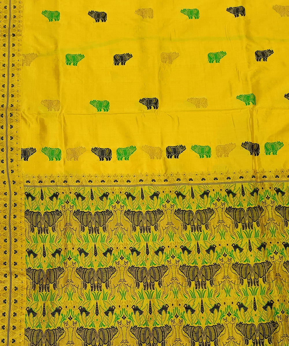 Yellow blue silk handwoven assam saree