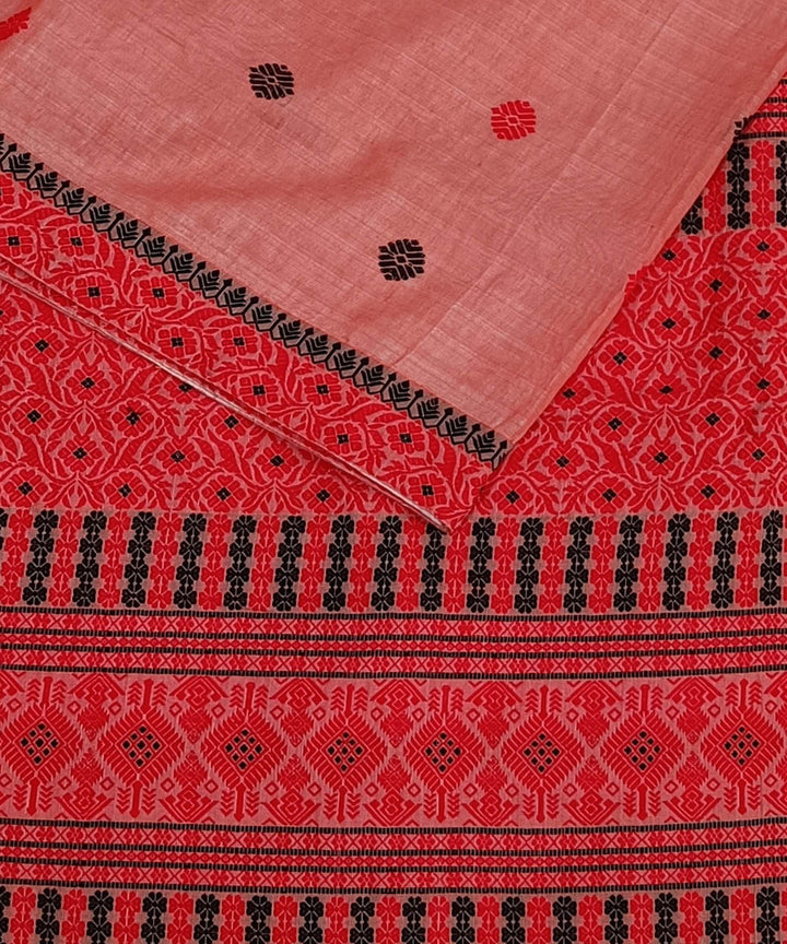Pink red silk handwoven assam saree