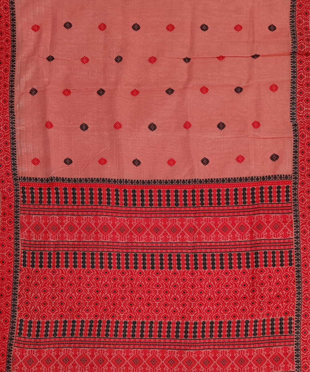 Pink red silk handwoven assam saree