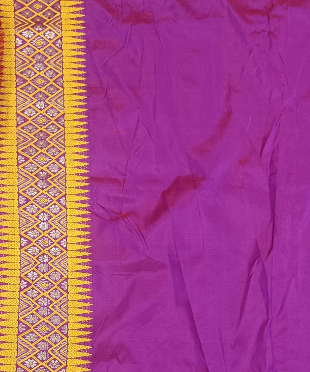 Violet yellow silk handwoven assam saree