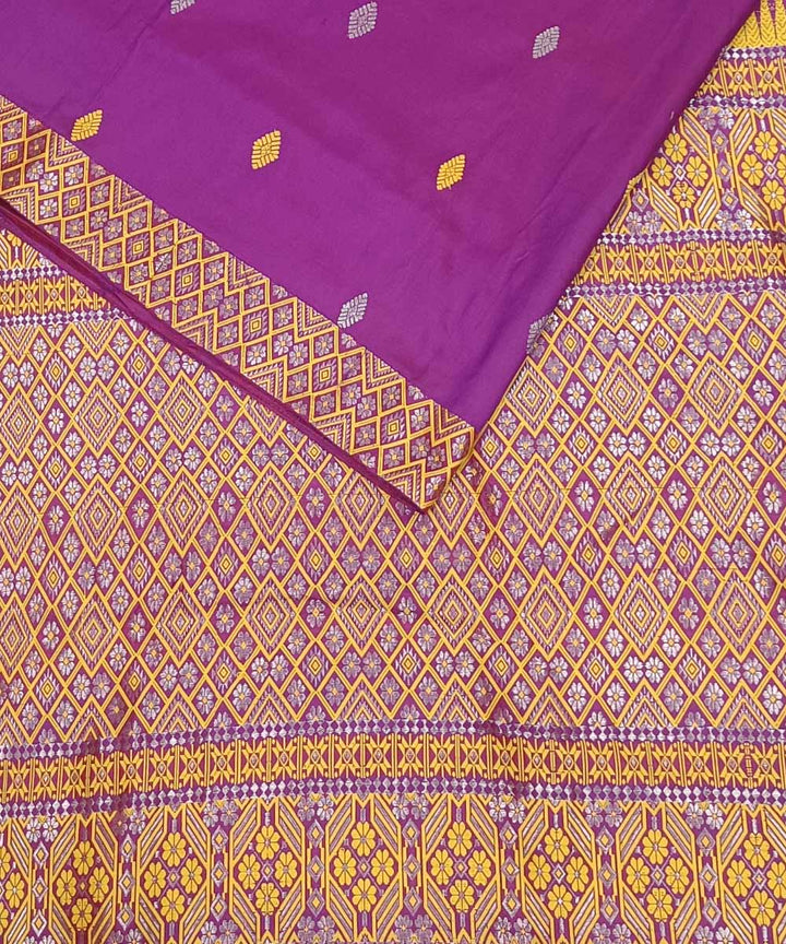 Violet yellow silk handwoven assam saree
