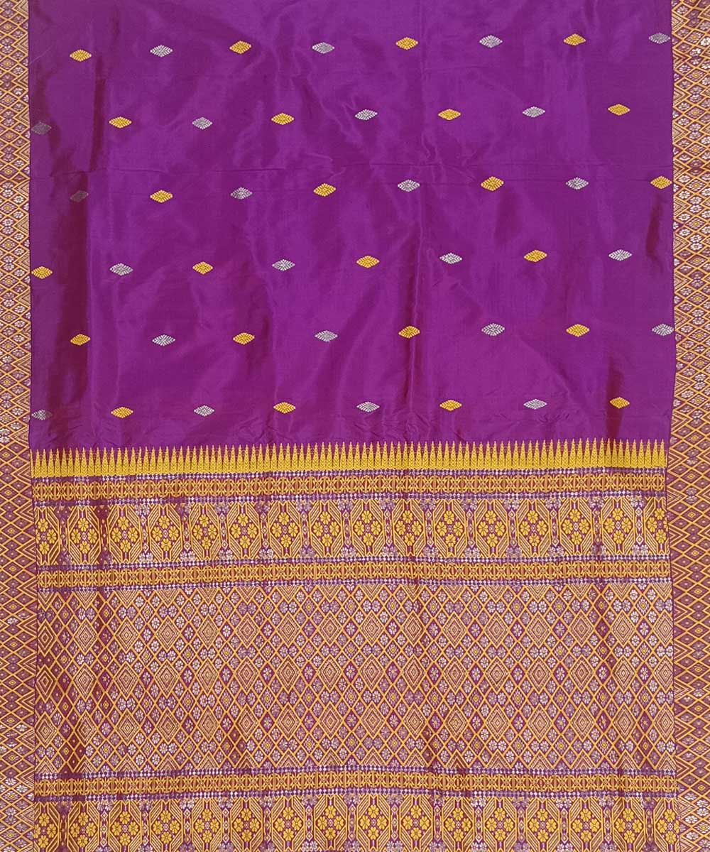 Violet yellow silk handwoven assam saree