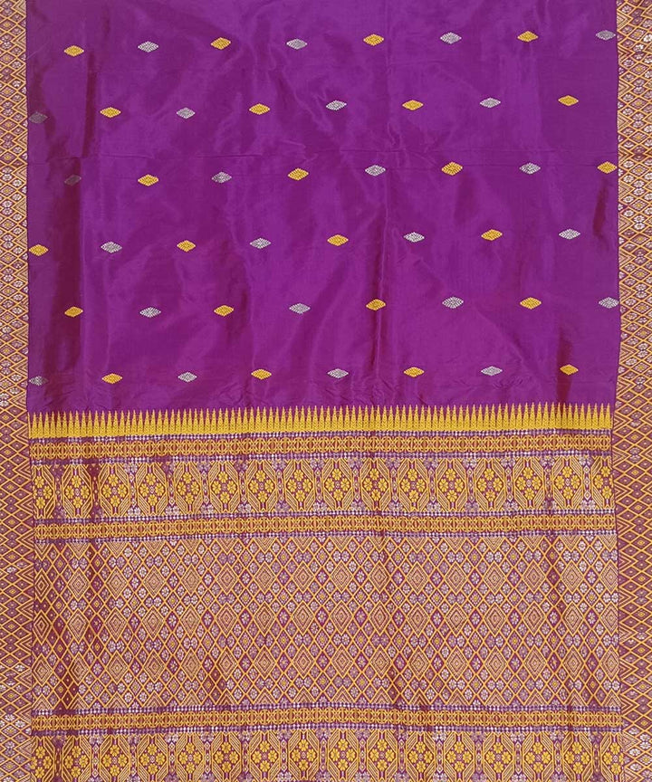 Violet yellow silk handwoven assam saree