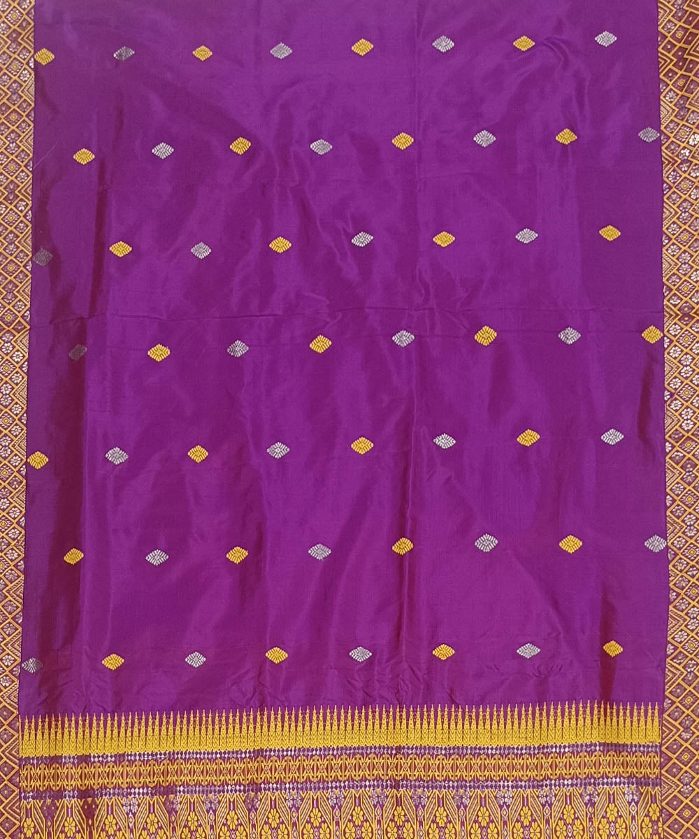 Violet yellow silk handwoven assam saree