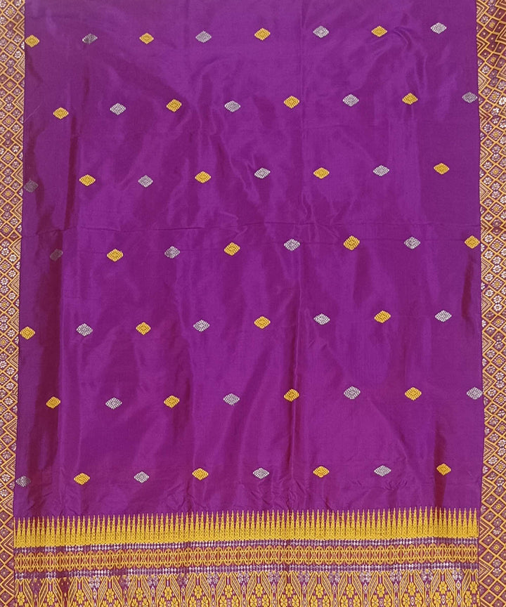 Violet yellow silk handwoven assam saree