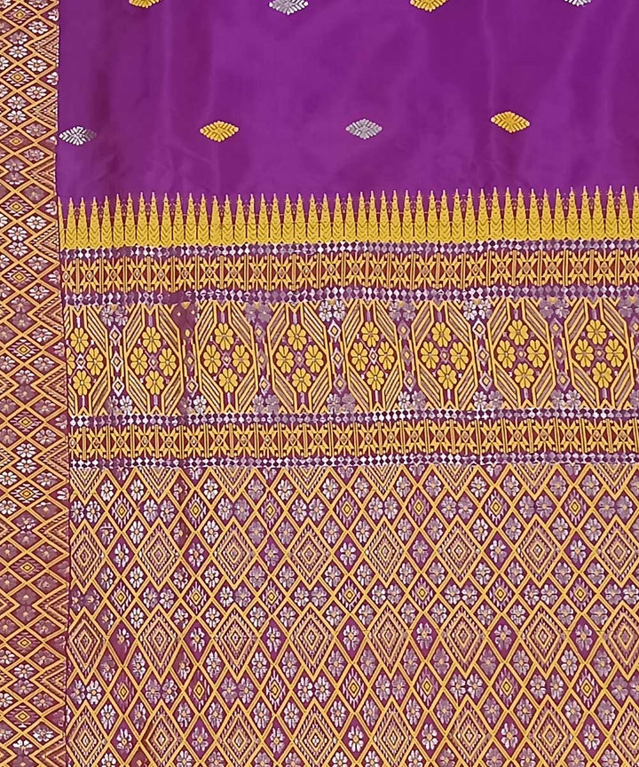 Violet yellow silk handwoven assam saree