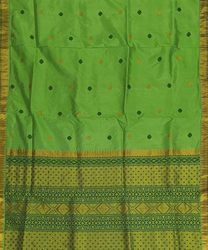 Light green golden silk handwoven assam saree